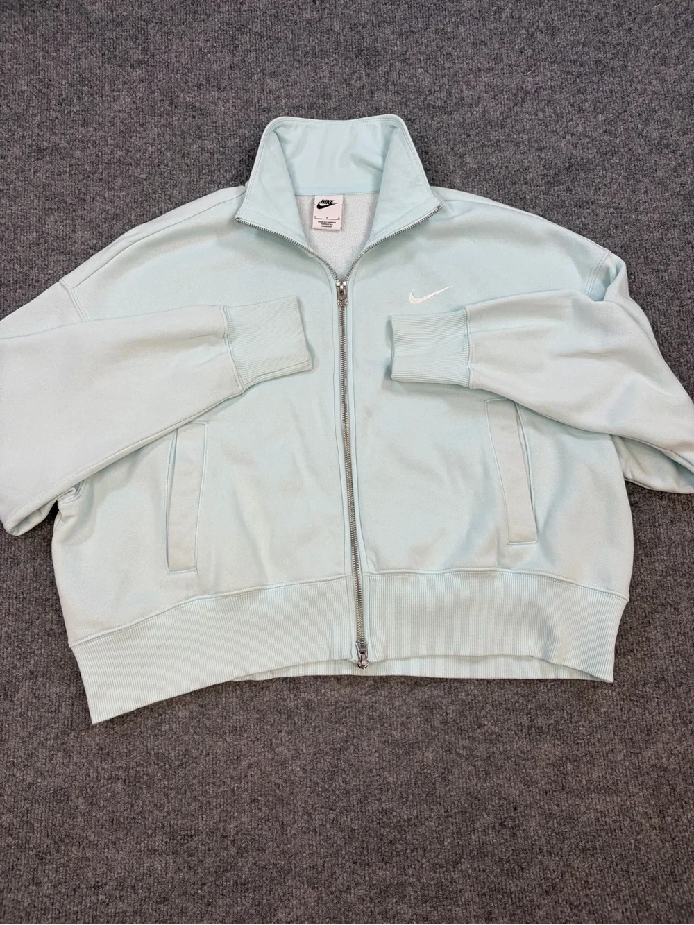 Nike Sportswear Phoenix Fleece Full Zip Jacket Light Blue Cropped Women's L